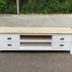 Scandinavian chic country TV unit in solid white and natural wood 160cm