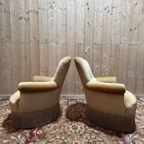 Pair of English-style armchairs in yellow velvet