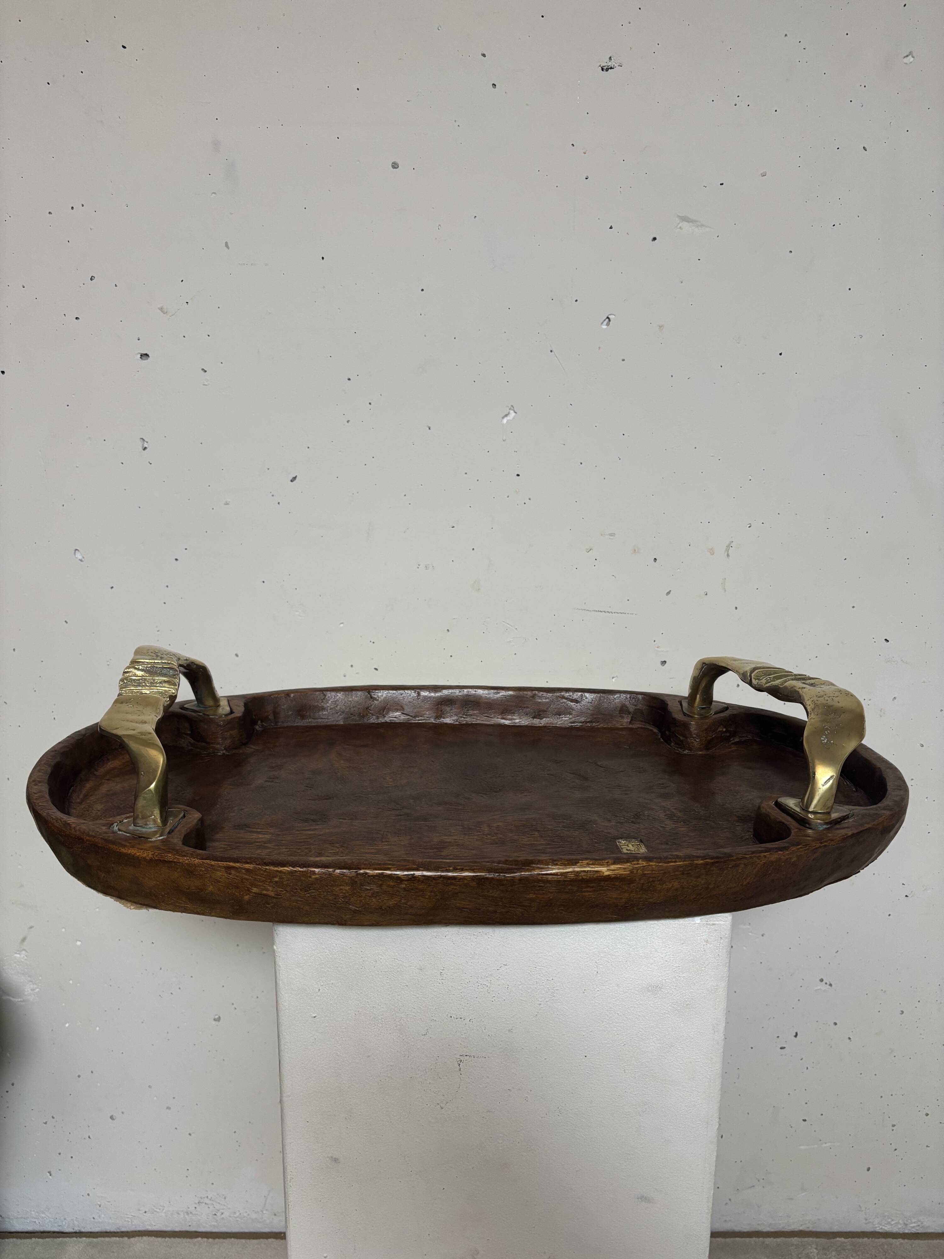 David Marshall wood and brass tray