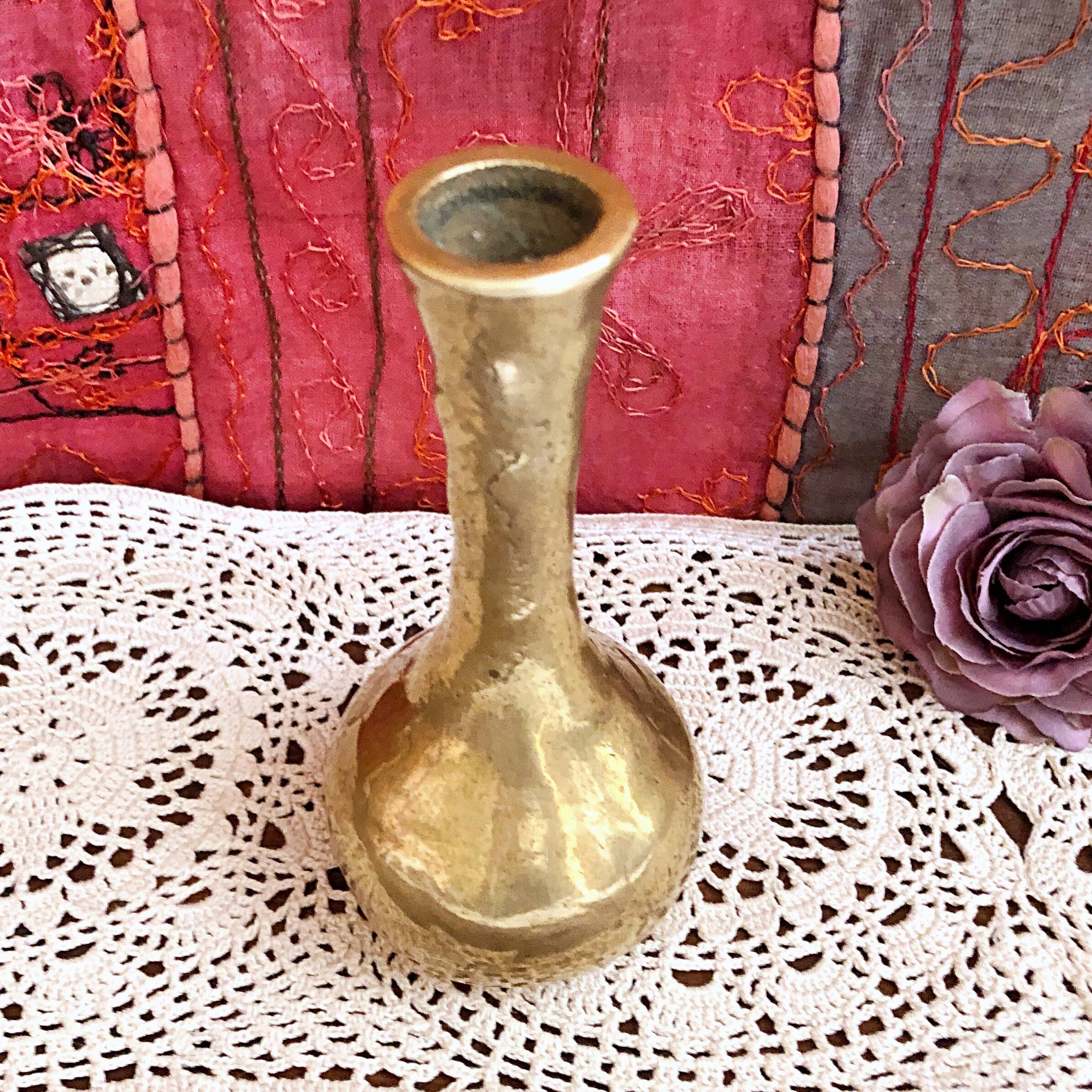 Vintage hammered solid gilded bronze soliflore vase