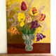 Bouquet of tulips on a golden background — Oil on panel