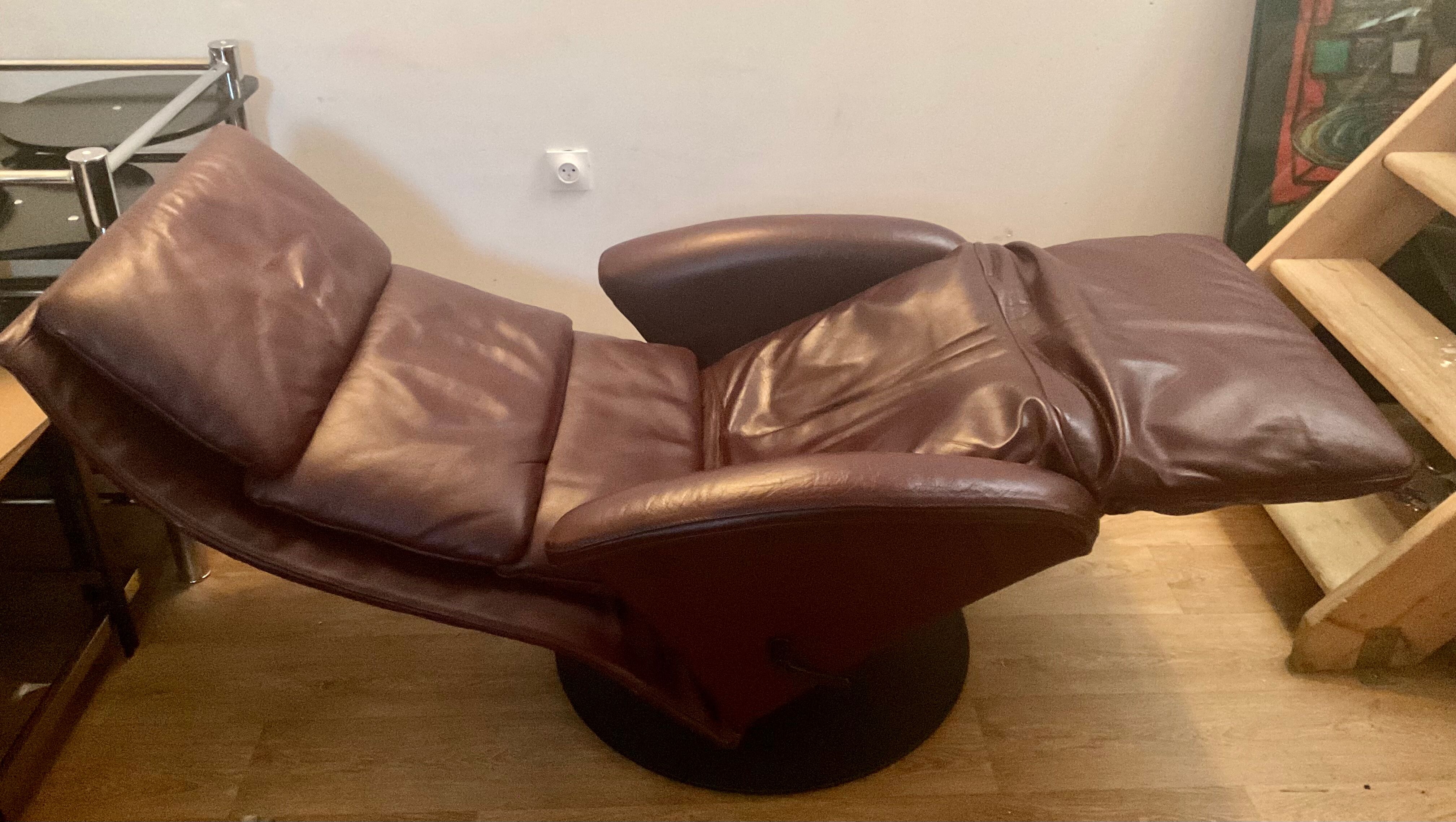 Fauteuil relax Jori des années 70 80 en cuir