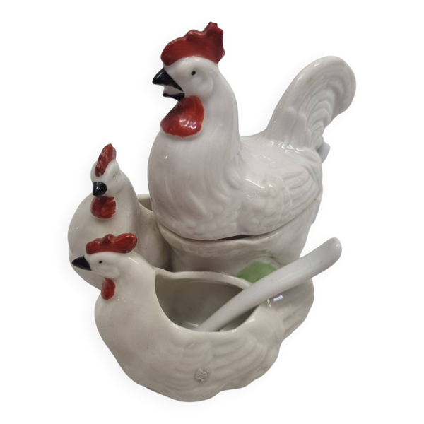 Salerons porcelaine de Limoges coq &poules