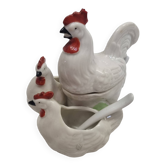 Limoges porcelain salt cellars with roosters and hens