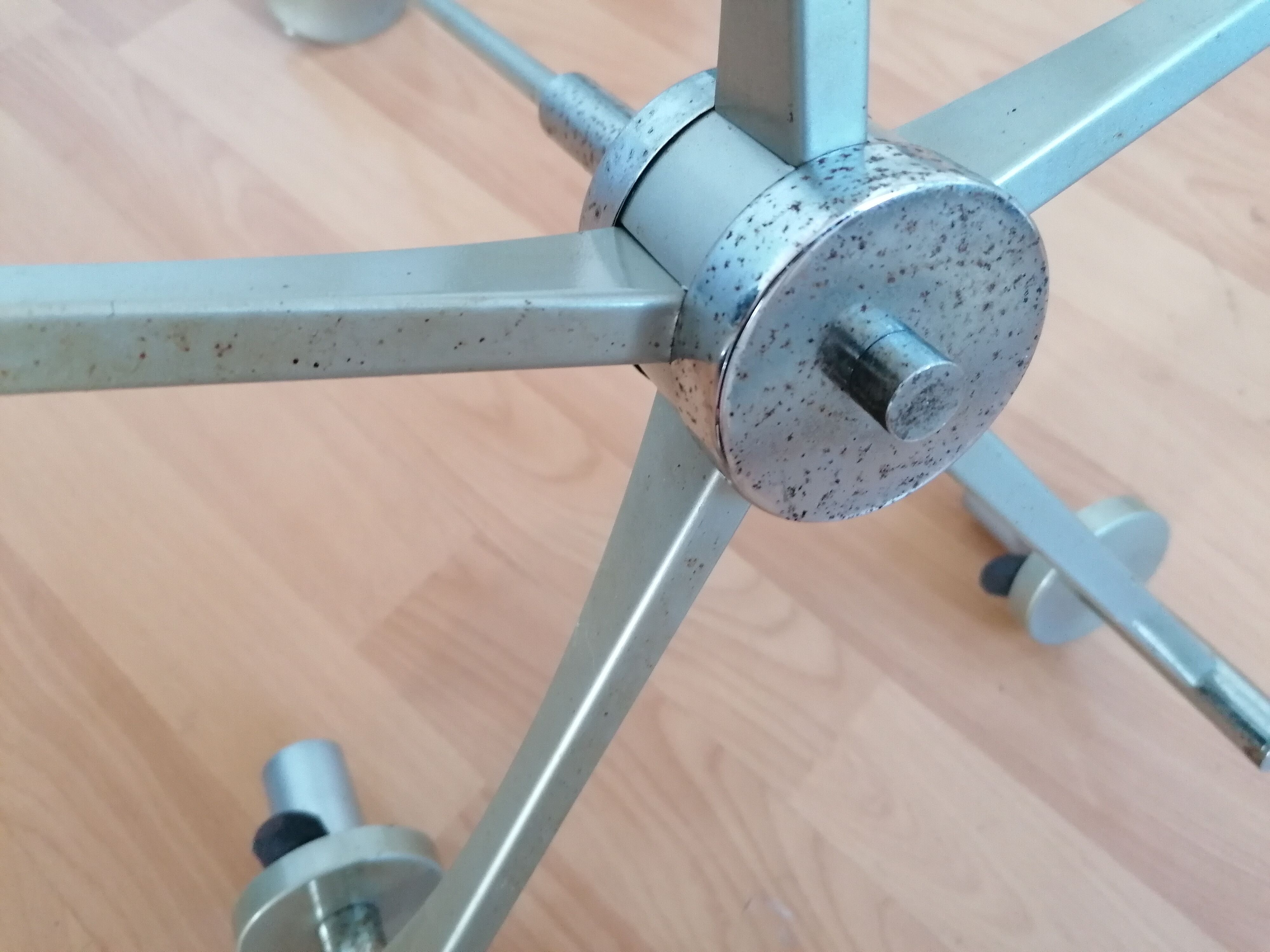Chrome metal chandelier 5 branches vintage glass globes 60 70
