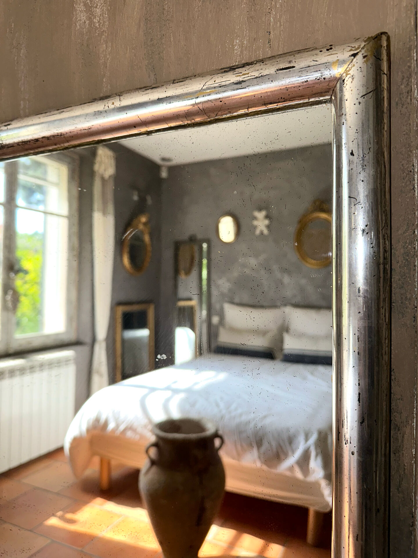 Miroir bistrot ancien feuille d’argent XIXème