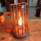 Vintage Lamp from the 60s Colored Glass, Tin and Earthenware