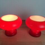 Paire de lampes champignon verre rouge space age années 70