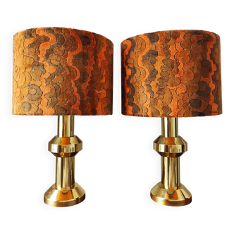 Paire de grandes lampes de salon vintage 1970 en laiton