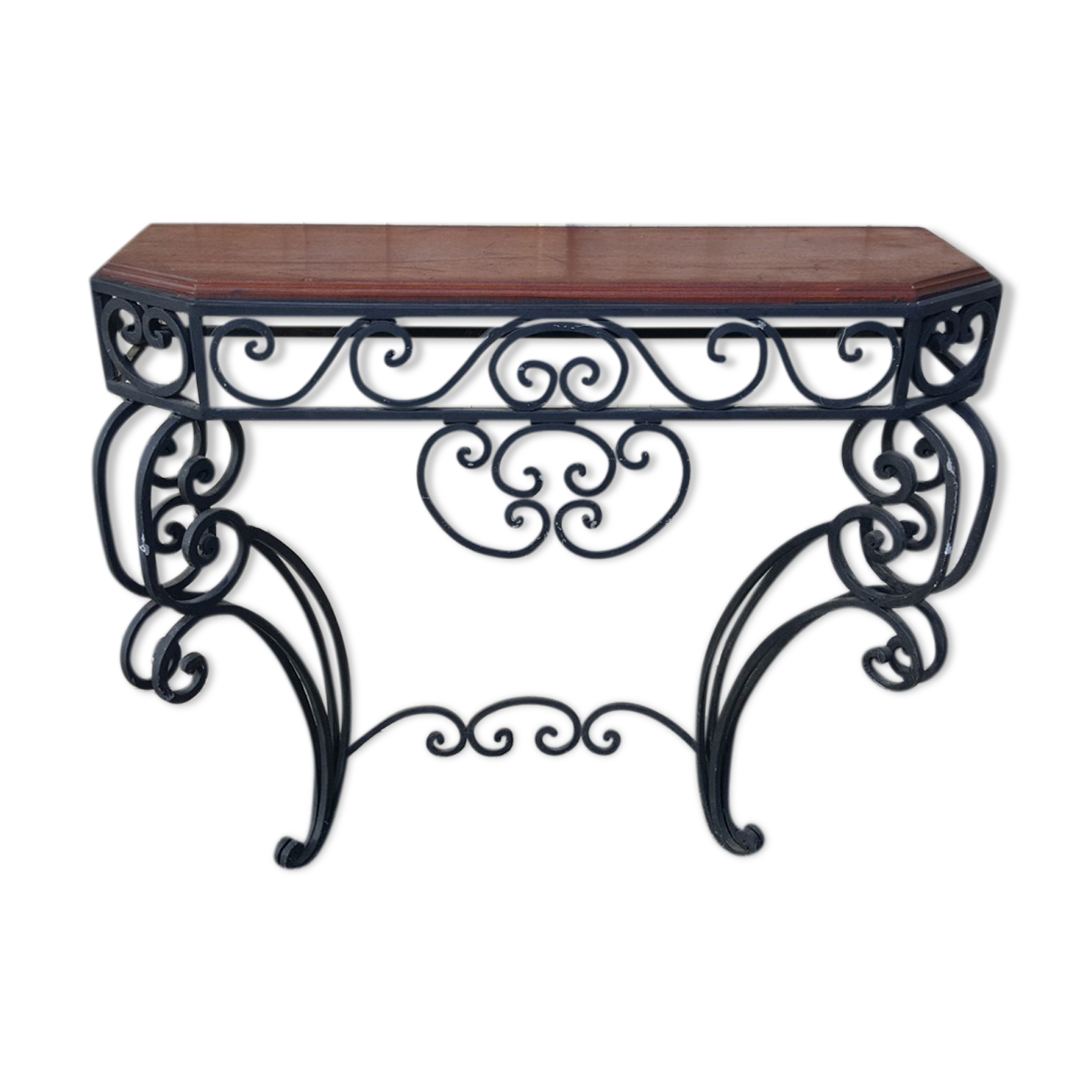 Console en fer forgé et bois massif, mid century
