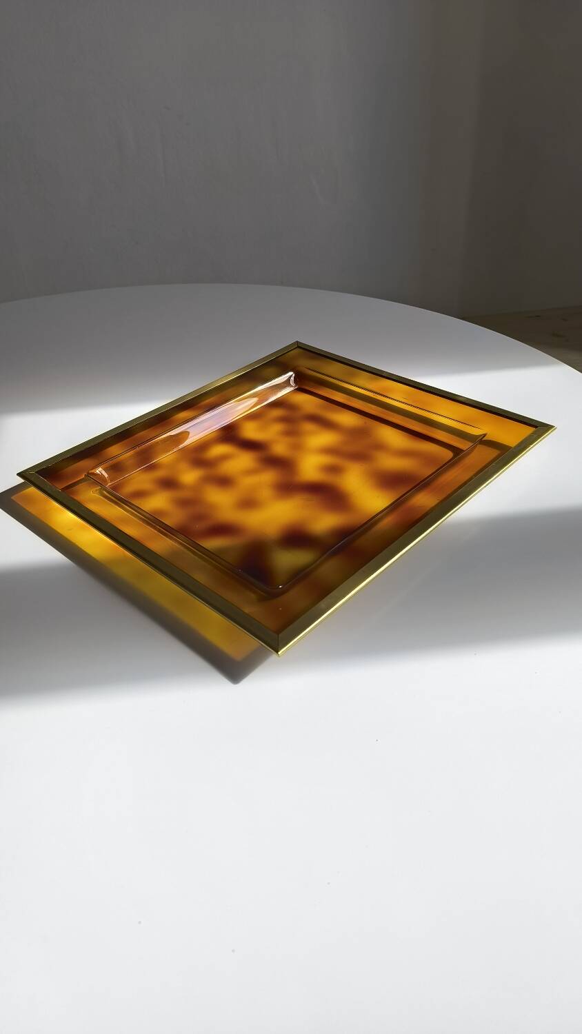 Lucite and gold metal tray by Christian Dior
