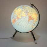 Globe terrestre 1960 Tripode Taride  lumineux en verre mappemonde vintage