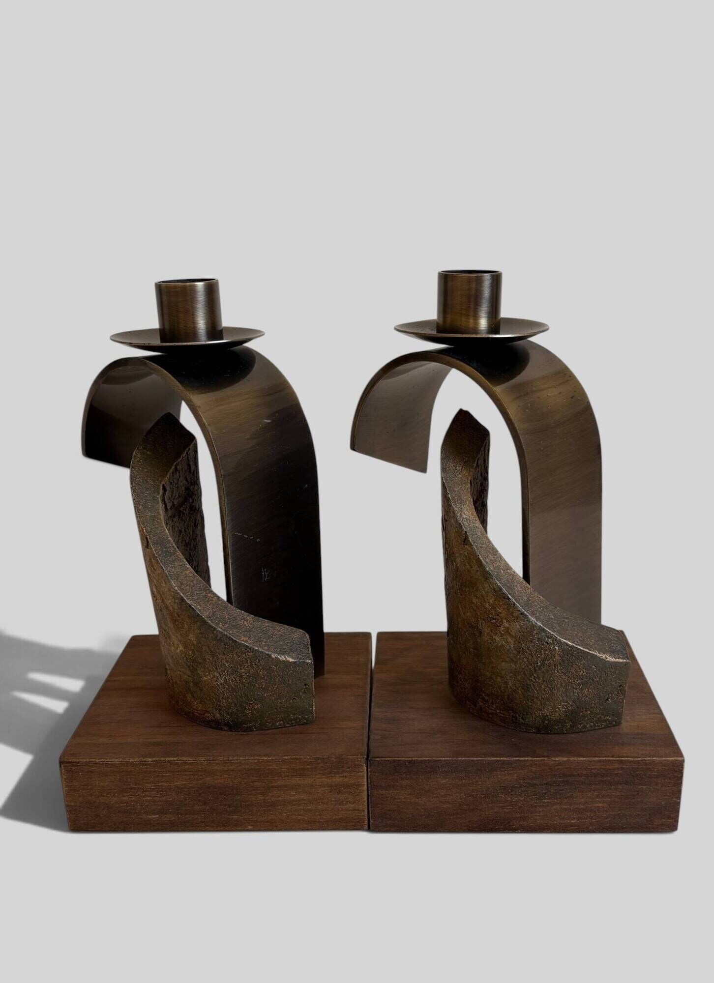 Pair of Brutalist Sculptural Candleholders by Arte Romera, Spain, 1980s