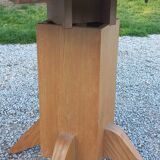 1950s round oak table, 2 heights, central quadripod leg