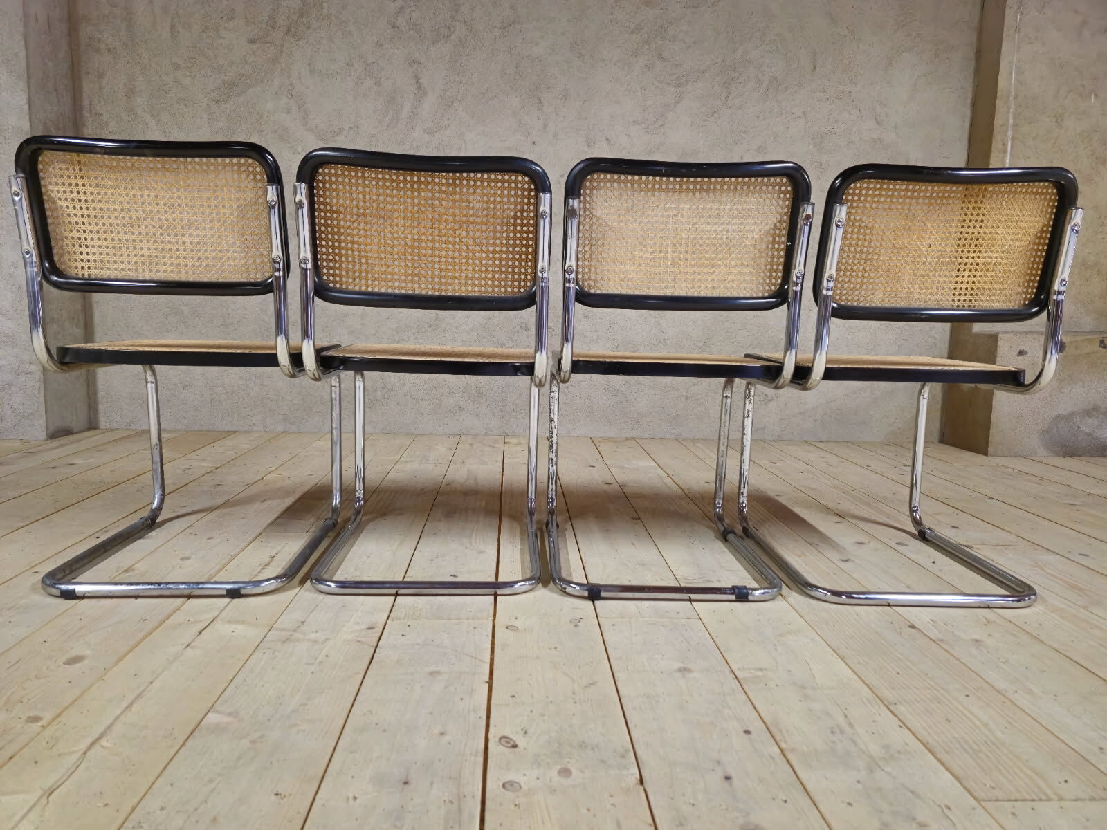 Set of 4 Marcel Breuer chairs model B32 in cane