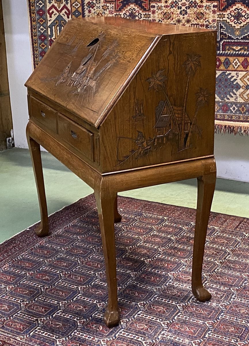 Asian-style teak secretary, 1970s manufacturing