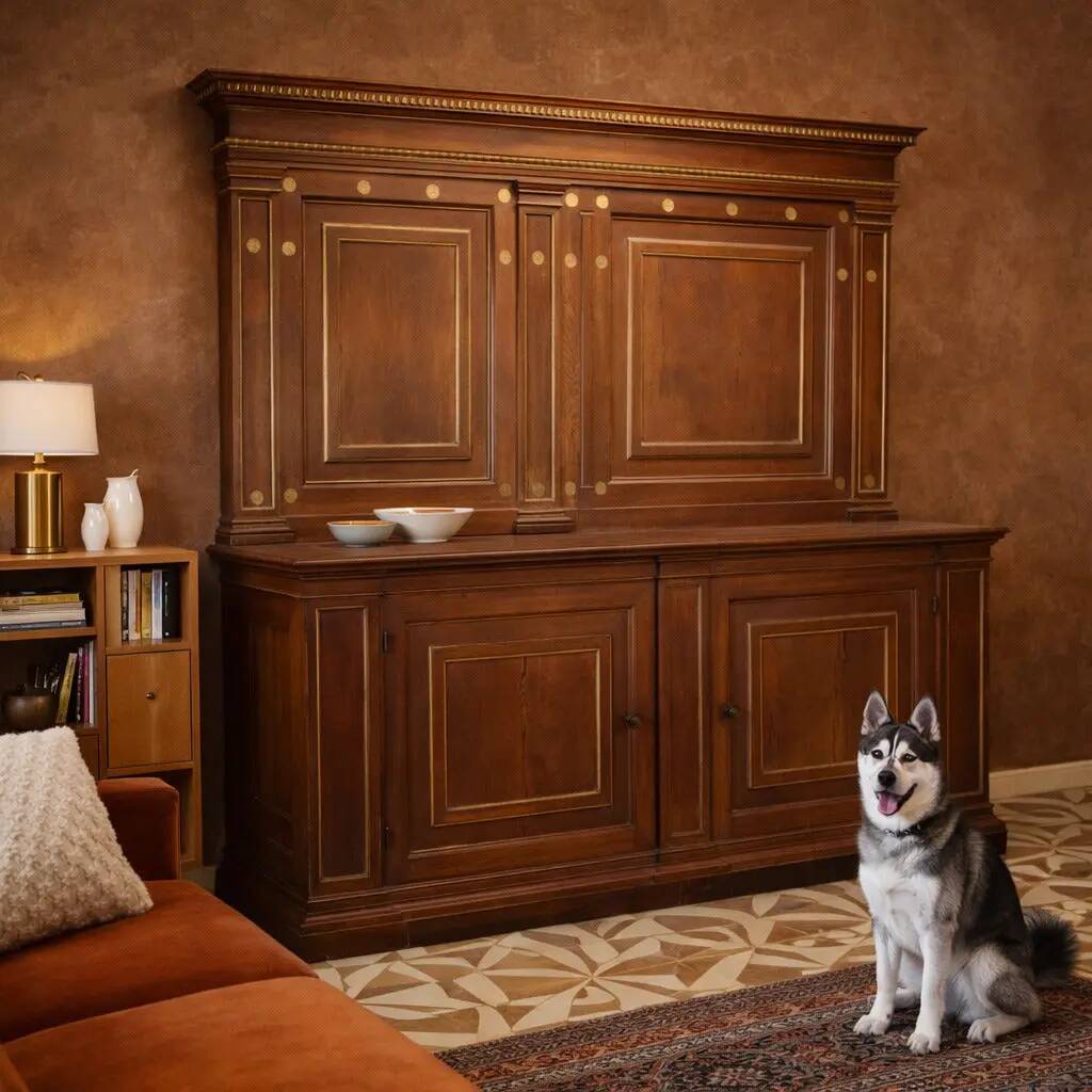 Ancien buffet avec étagère en noyer, Italie, XVIIe siècle