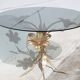 Vintage coffee table, brass and smoked glass table, Hans Kogl style flower table, lotus flower table