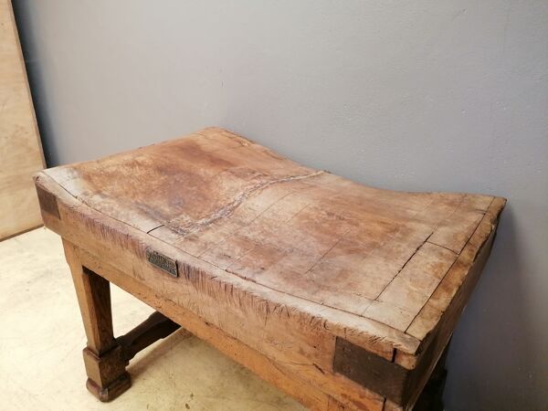 Ancien table billot de boucher trussant & cie, 1960