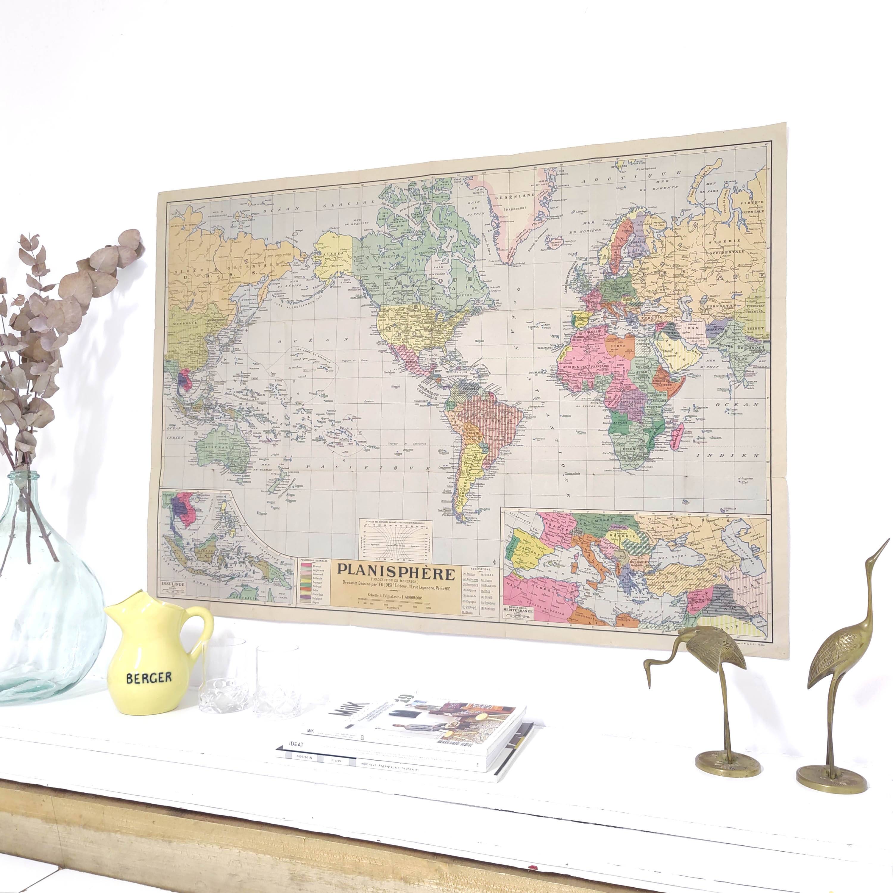 Large planisphere world map 105 by 74cm