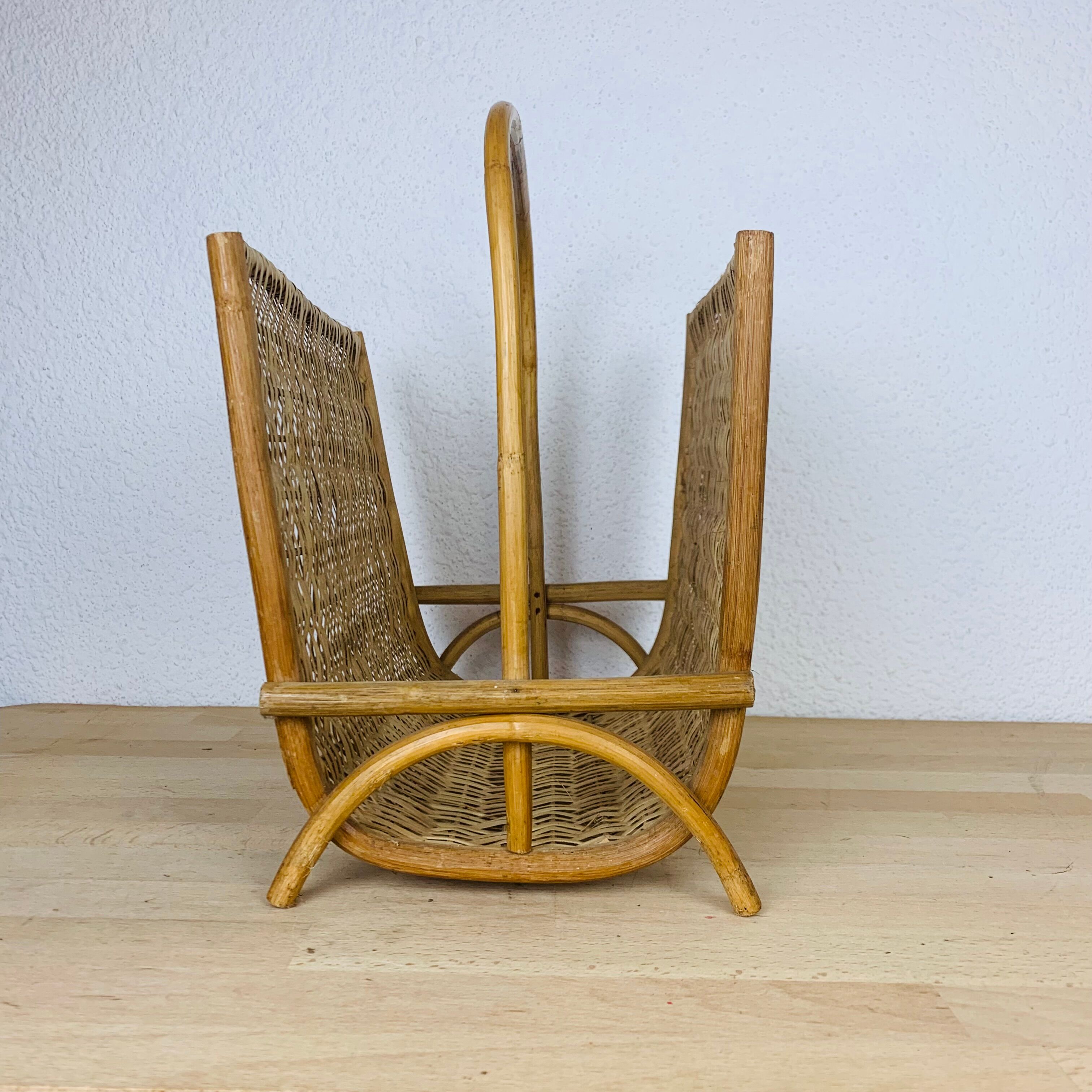 Vintage rattan magazine holder 60s