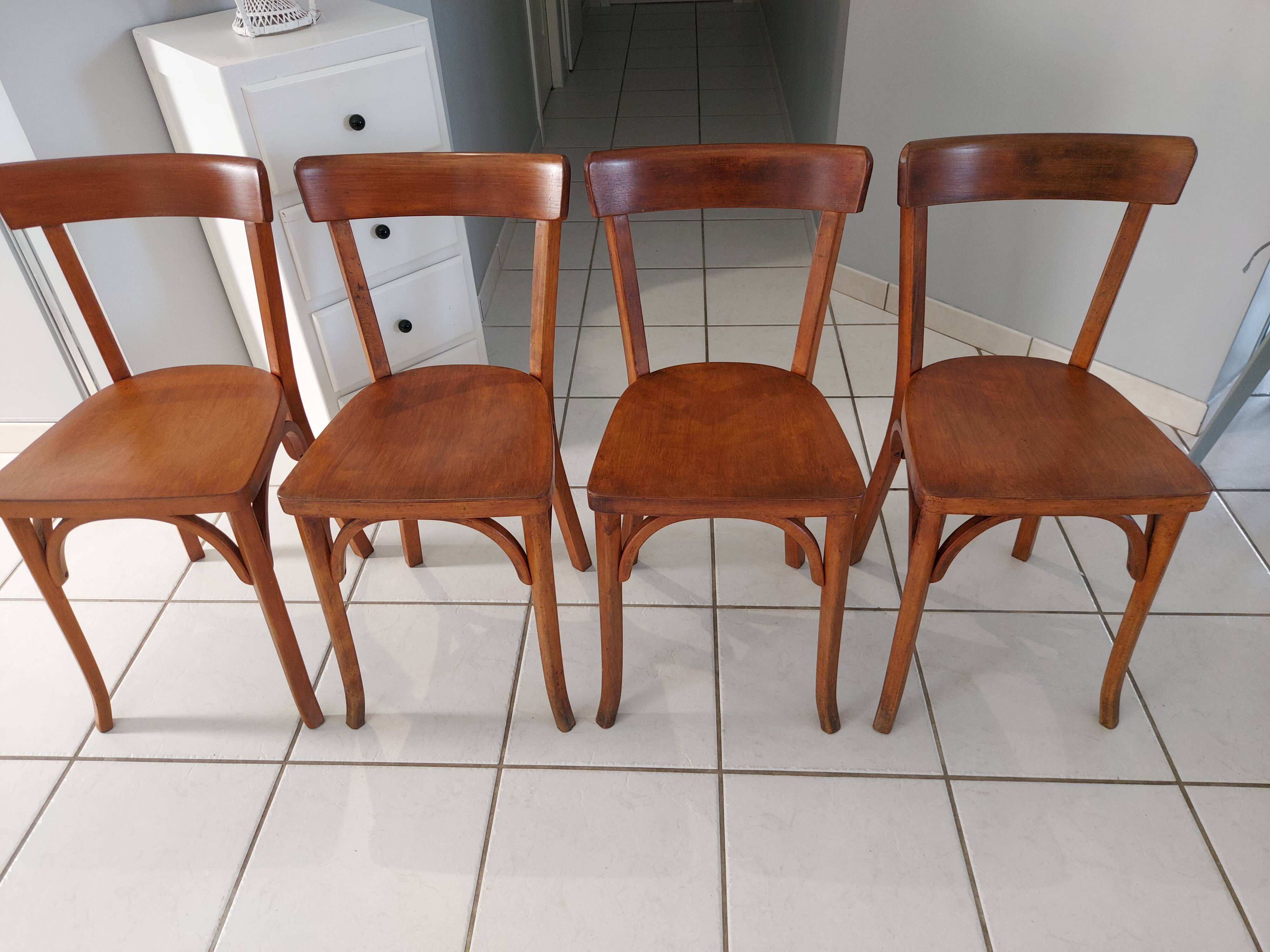 Suite of 4 chairs by Bistrot Baumann vintage 1960s