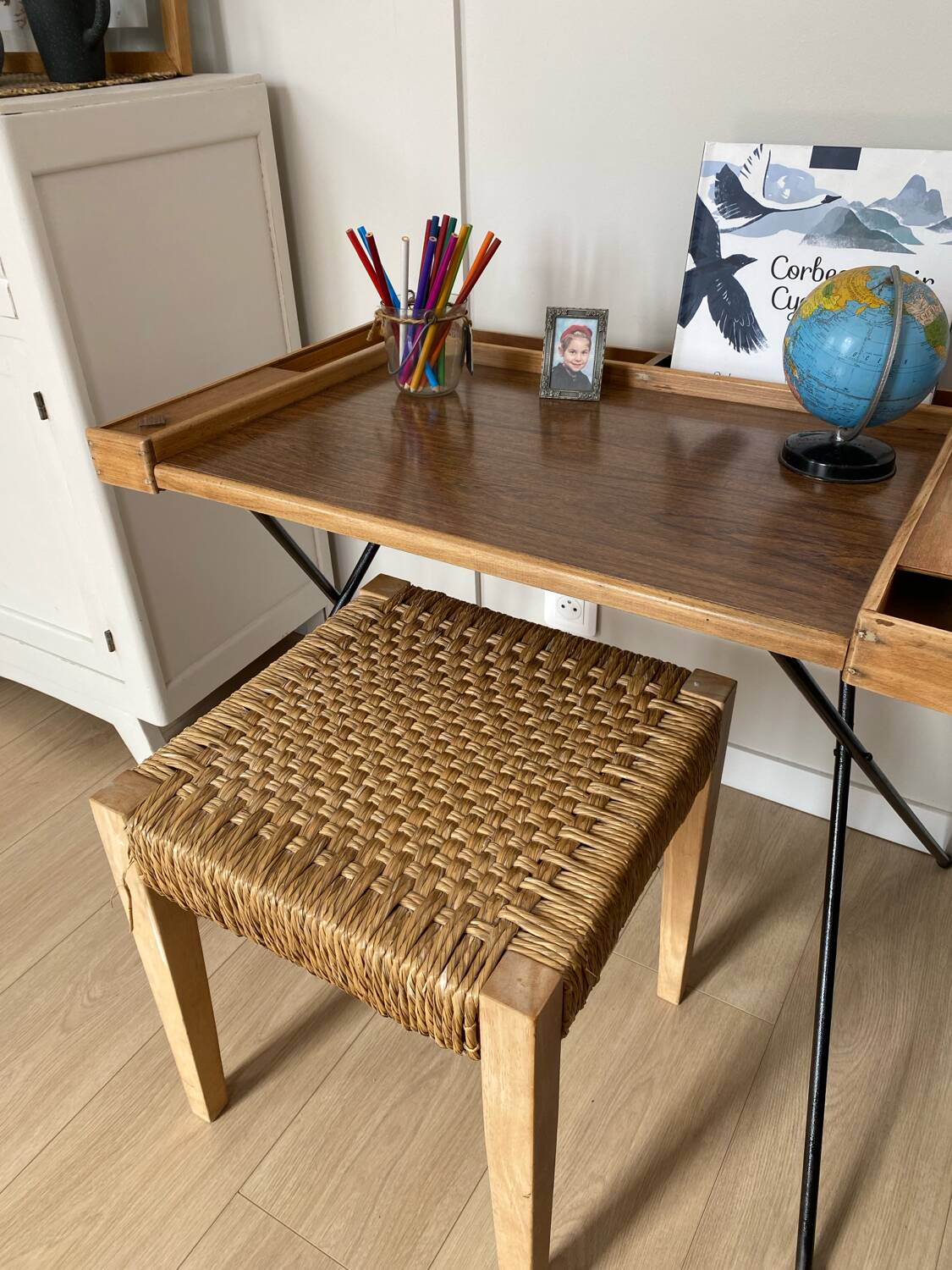 Vintage folding desk in wood and metal – 1960s