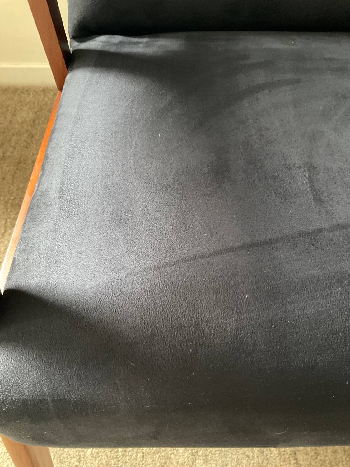 Scandinavian teak and velvet armchair from the 60s