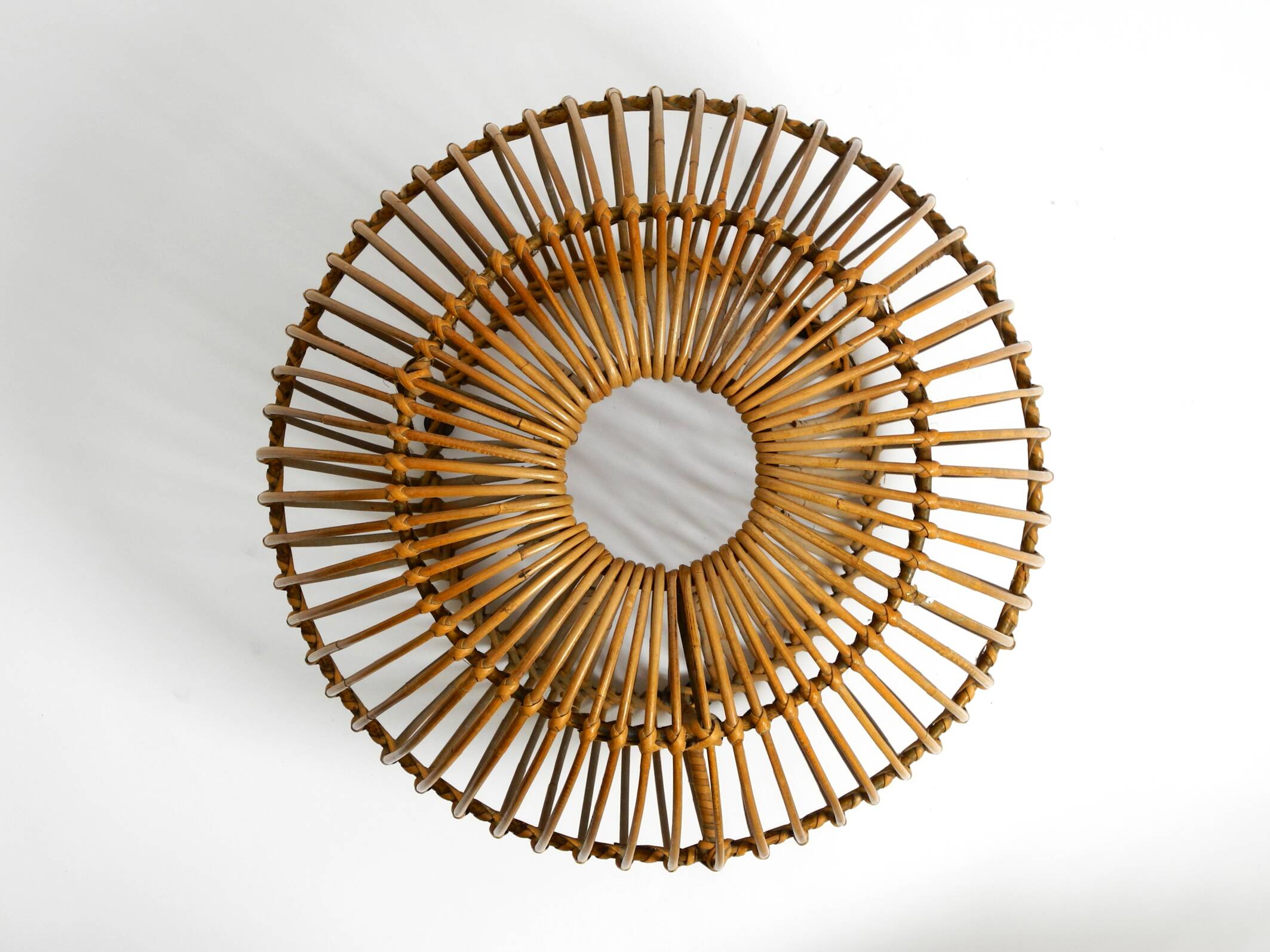 Original 1960s Italian bamboo rattan stool with its original seat cushion