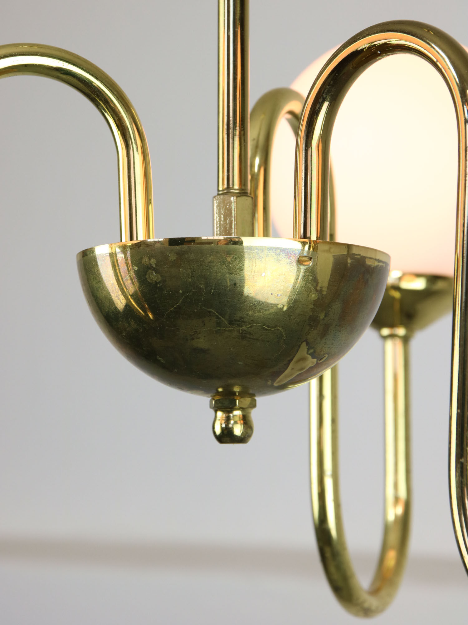 Vintage golden chandelier in opaline glass