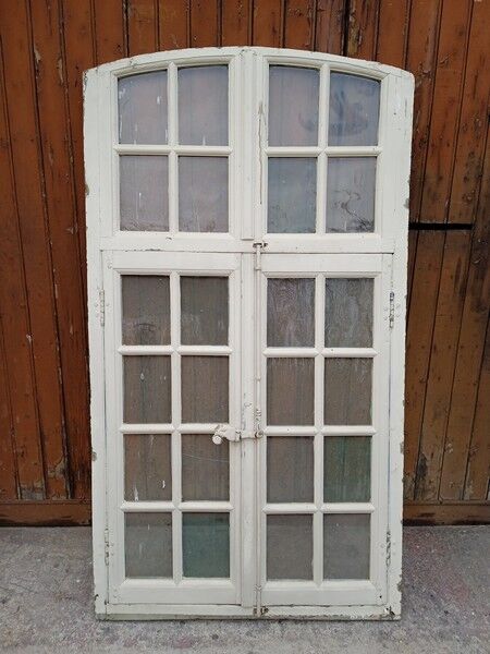 Old arched house window / transom, hammered glass, cremone