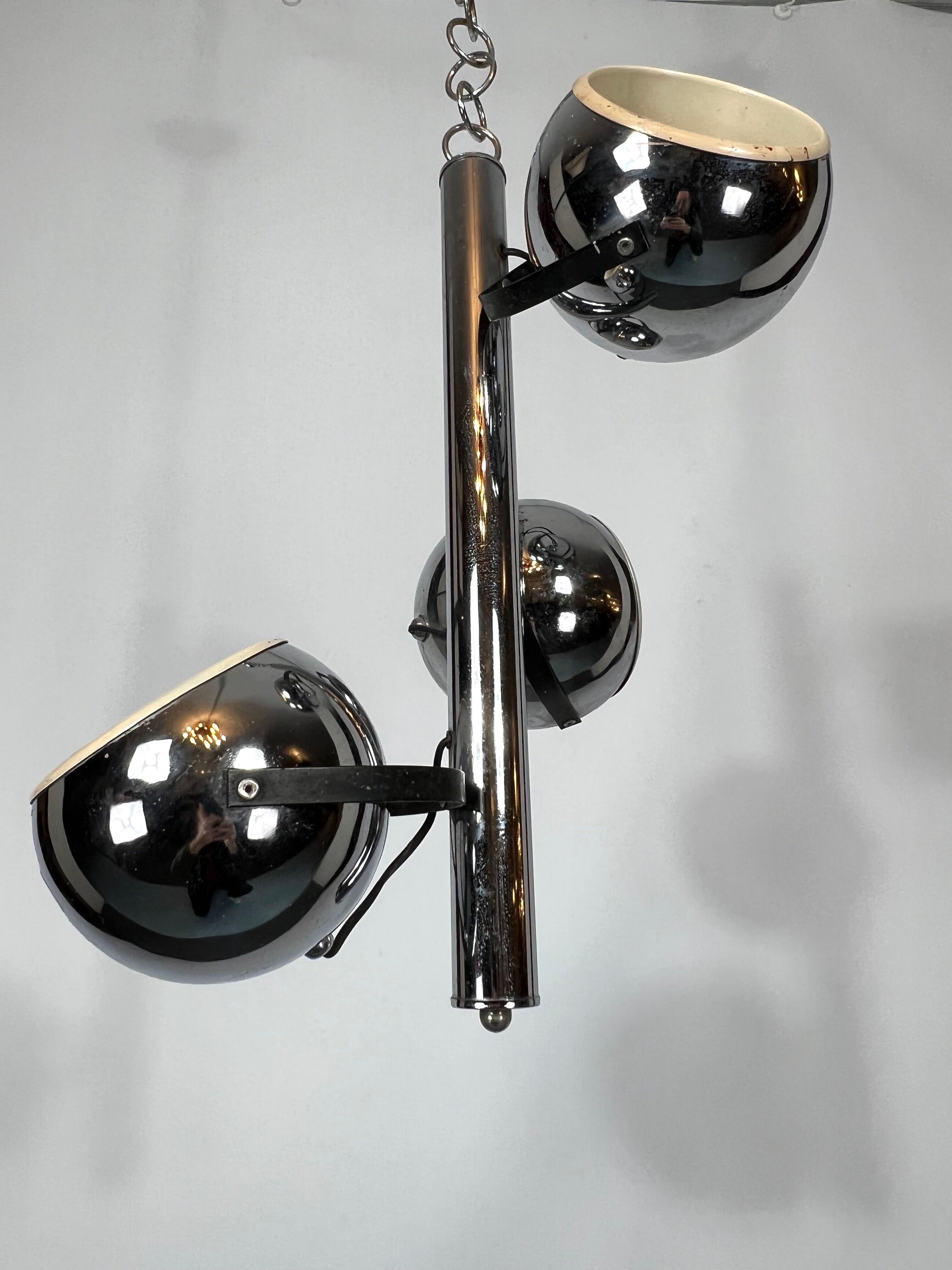 Goffredo Reggiani, three lights chrome chandelier from 70s