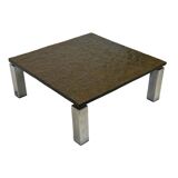 Vintage Square coffee table with slat stone top and chromed steel base - 1960s