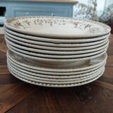 Set of 13 antique Terre de Fer HB & Cie plates – Round bird decoration