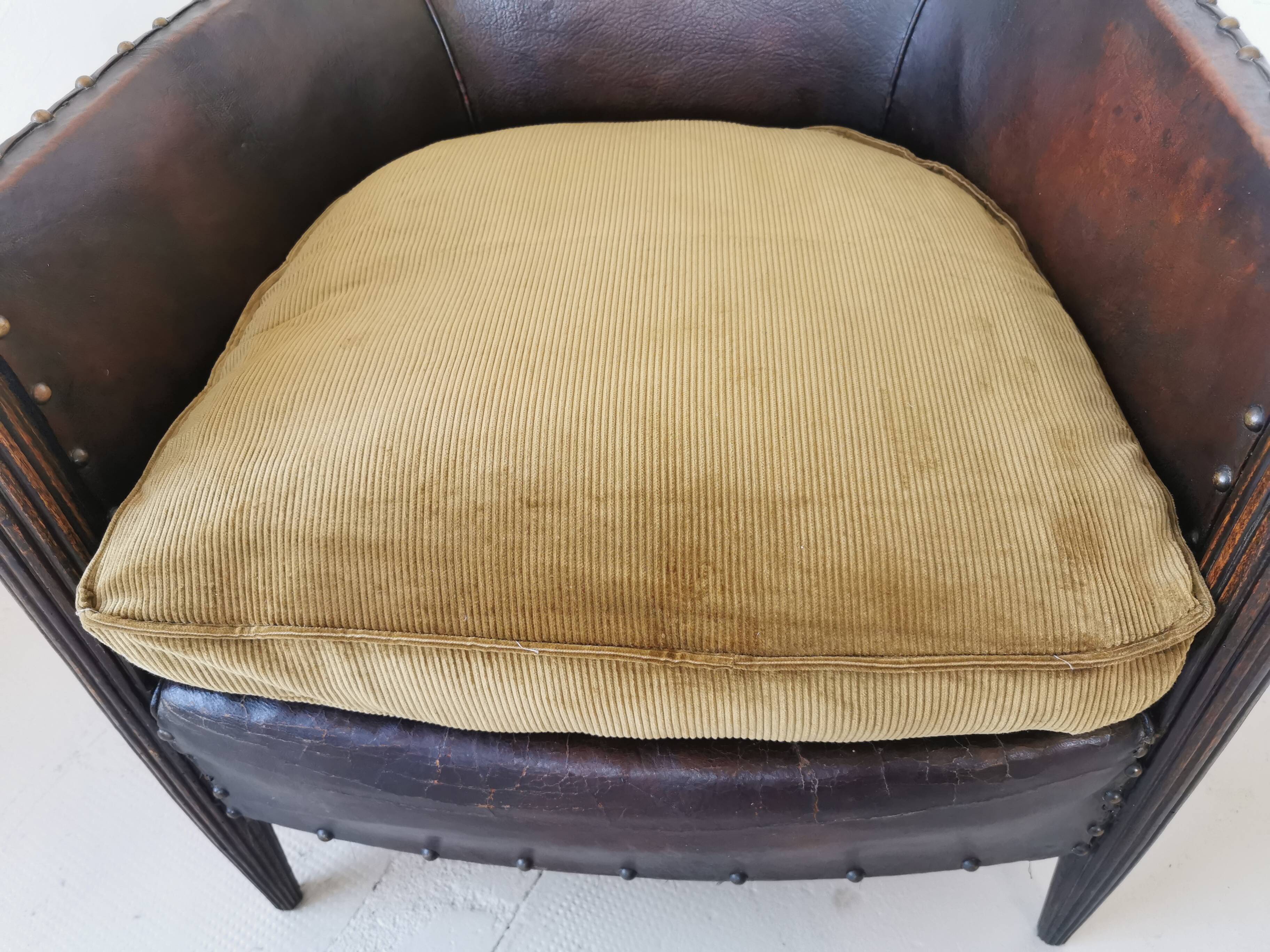 Art Deco studded leather club chair