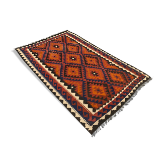 Vintage Afghan Tribal Kilim Wool Rug 252x154 cm Red, Orange, Brown, Black Large