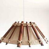 Scandinavian wooden and rope pendant light, 1970s