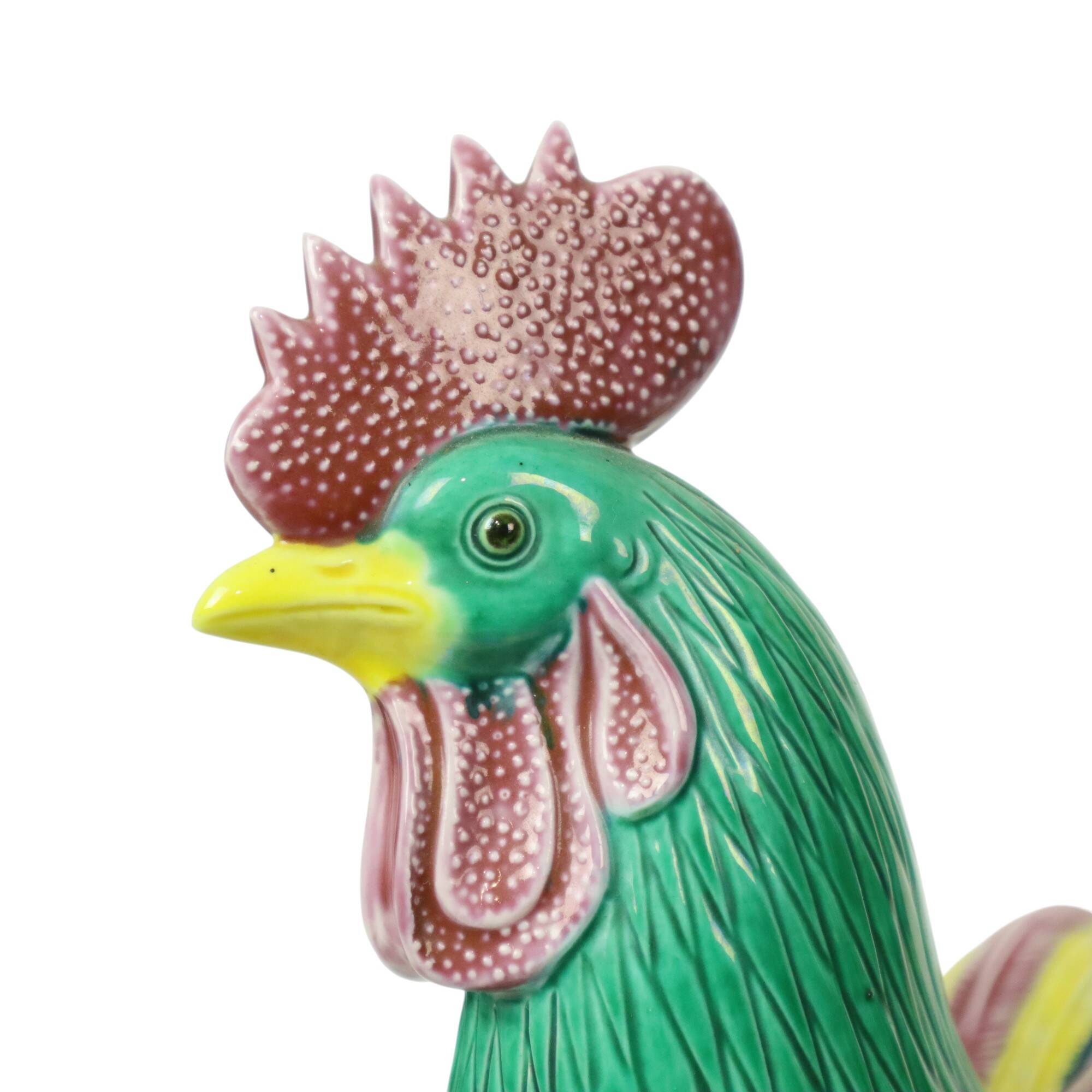 Pair of Glazed Polychrome Roosters Chinese Porcelain 34cm