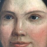 Peinture à l'huile antique vintage d'une dame néerlandaise, 19e siècle