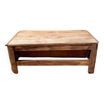 Vintage and rustic TV stand or coffee table in carved raw wood