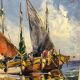Huile sur toile marine Marcel Abougit Barques de pêcheurs Côte d'Azur