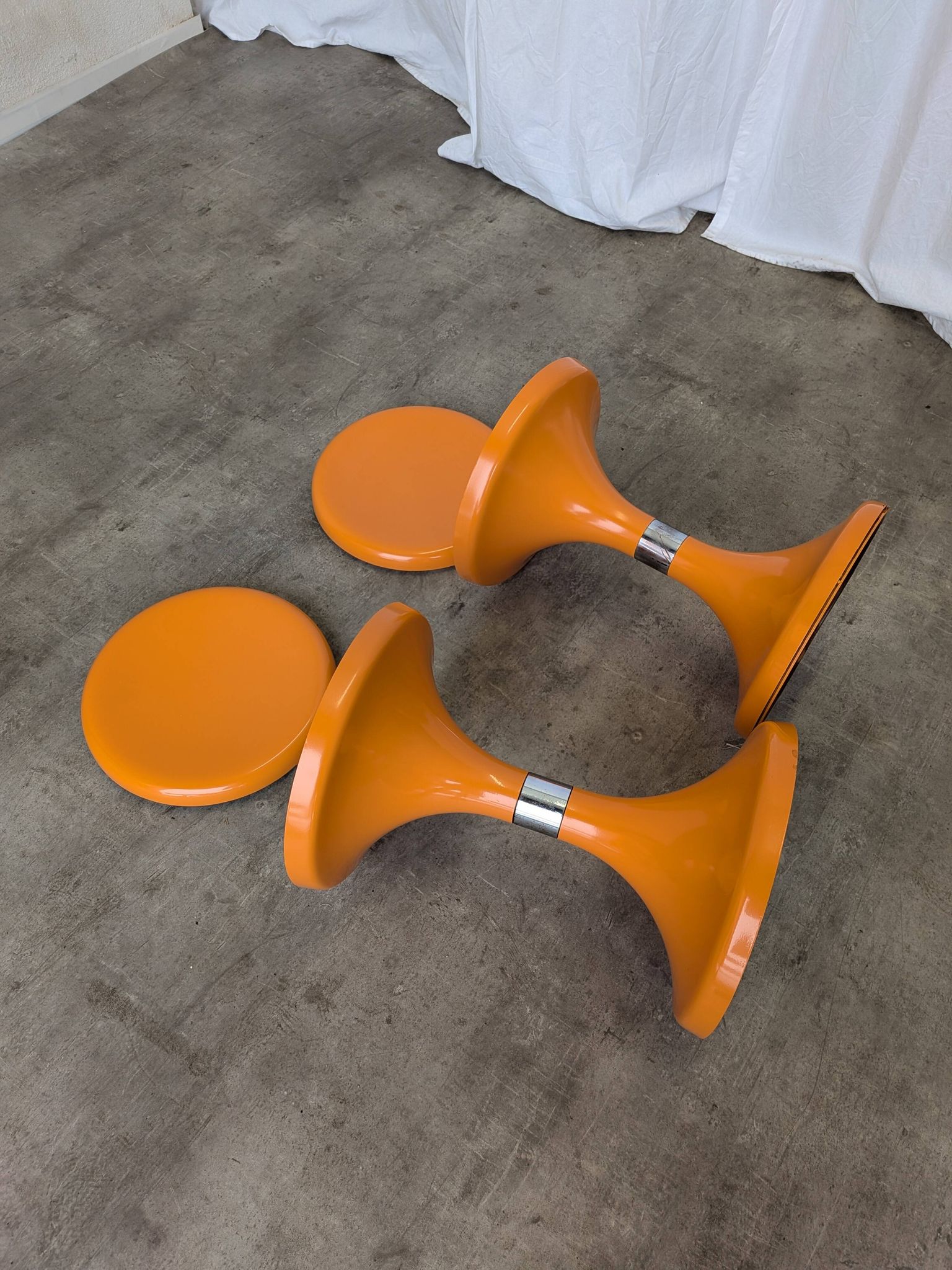 Set of 2 Orange Vintage Mushroom Stool “Jurček” by Meblo, 1960s – Space Age