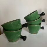 Set of 5 cups in green glazed clay Dieulefit 1960