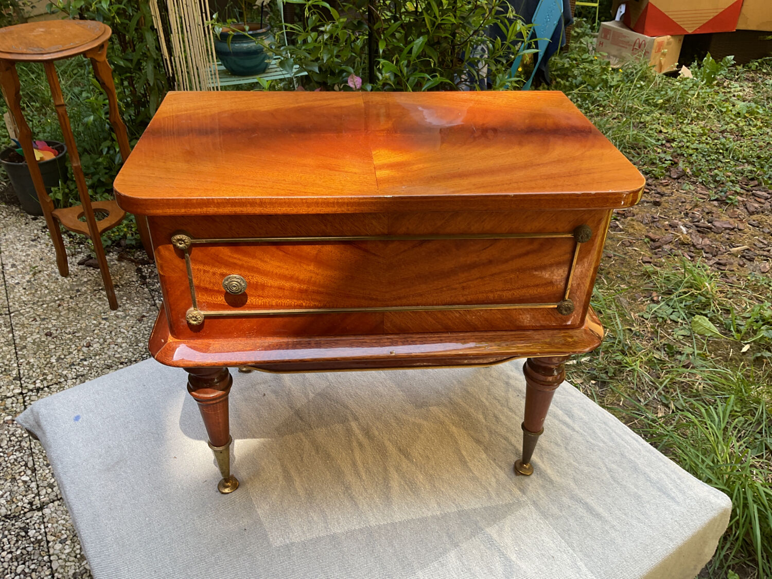 Table de nuit bois vernis vintage