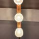 Vintage teak, brass and glass chandelier