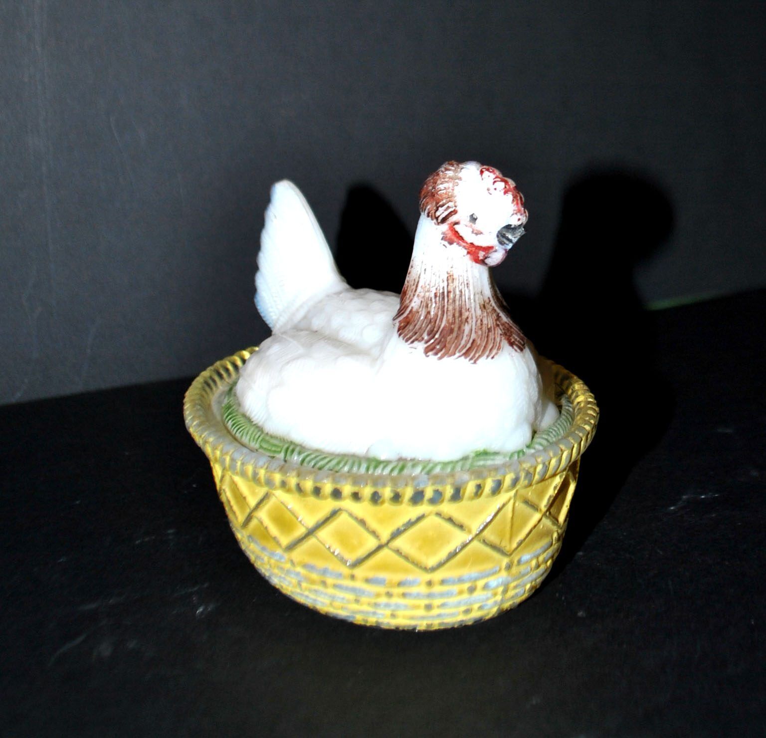Portieux painted opaline glass hen candy box