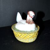 Portieux painted opaline glass hen candy box