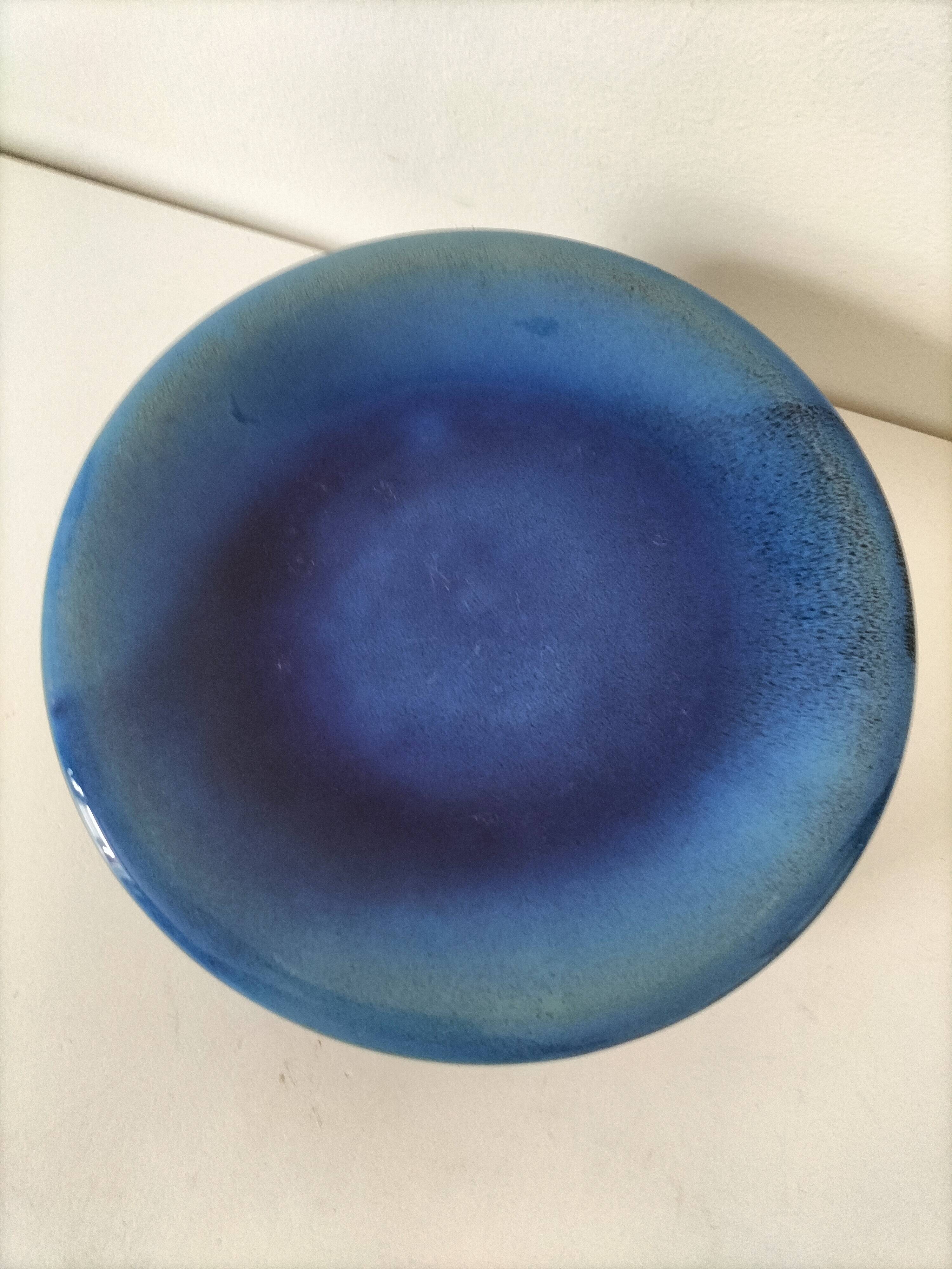 6 grandes assiettes plates en grès bleu cobalt et turquoise