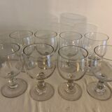 8 old red wine glasses with blown and bubbled glass walk