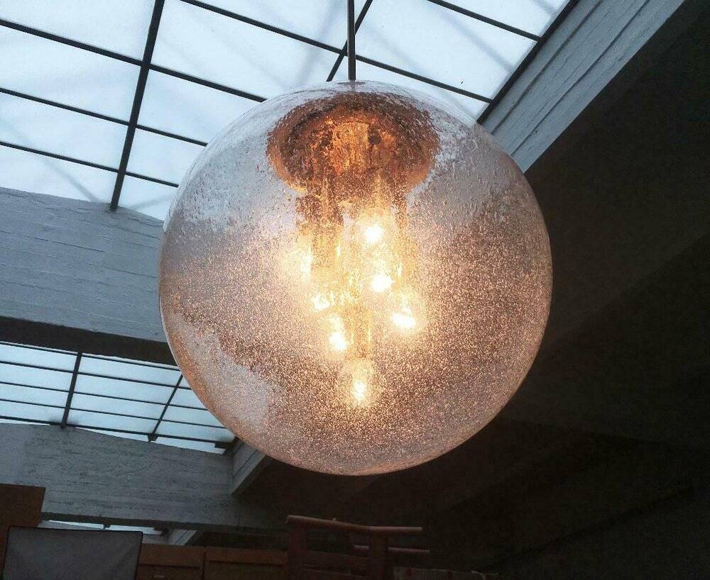 Large glass and brass planet ball pendant lamp from the mid-century German space age, 1960s.